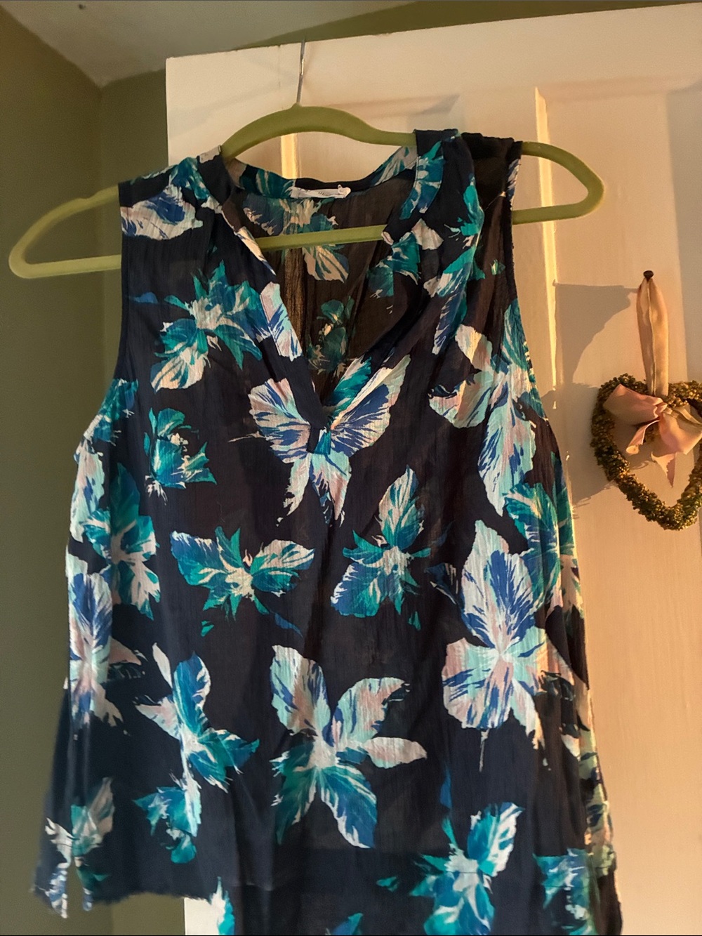 Carve Designs Navy Blouse with Teal & White Floral Print